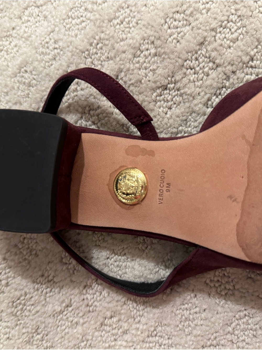 Veronica Beard Burgundy Suede and Black Leather Cap-Toe Slingback Flats - Picture 3 of 3